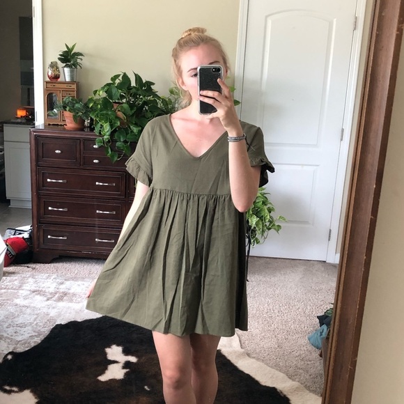 Urban Renewal Babydoll V Neck Hunter Dress XS - Picture 1 of 6